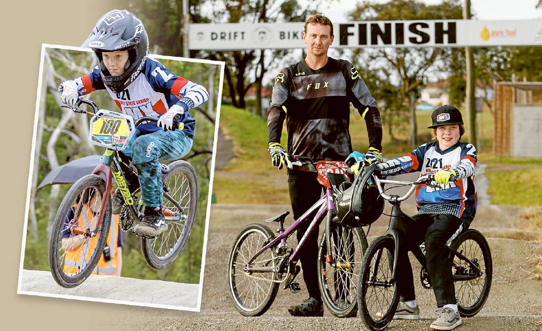 HIGH HOPES: Noah Joyce, left, his dad Gavin and Luke Patroni are competing at the BMX Racing World Championships in France which start next week. Picture: Jessica Ross and Max Mason-Hubers.