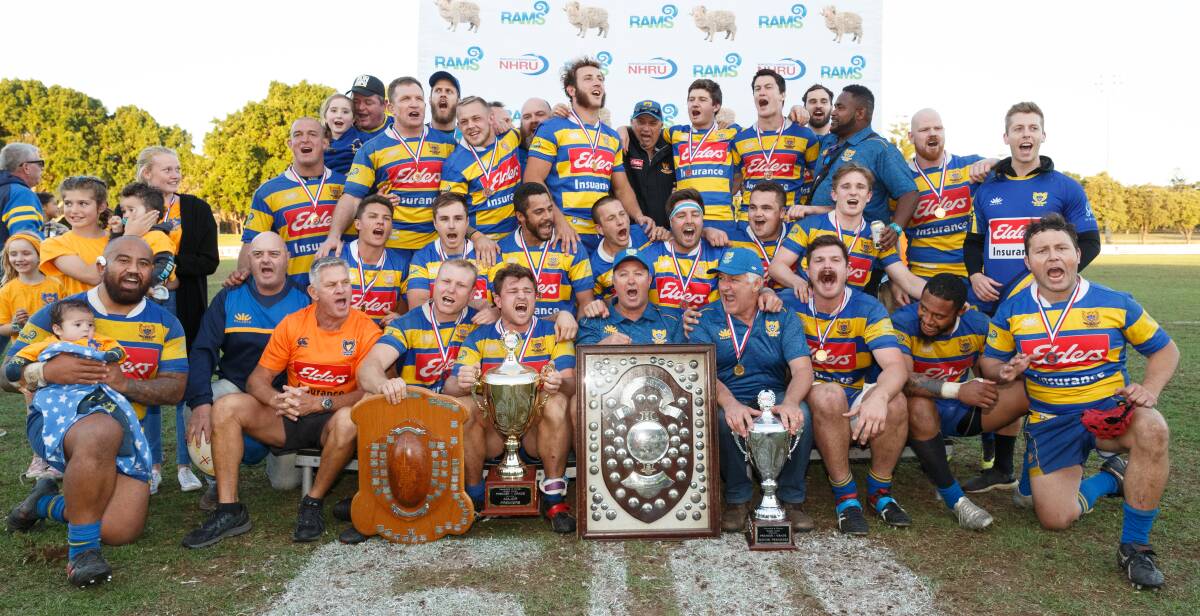 CHAMPIONS: Hamilton celebrate their 36-7 win over Wanderers at No.2 Sportrsground. Picture: Max Mason-Hubers