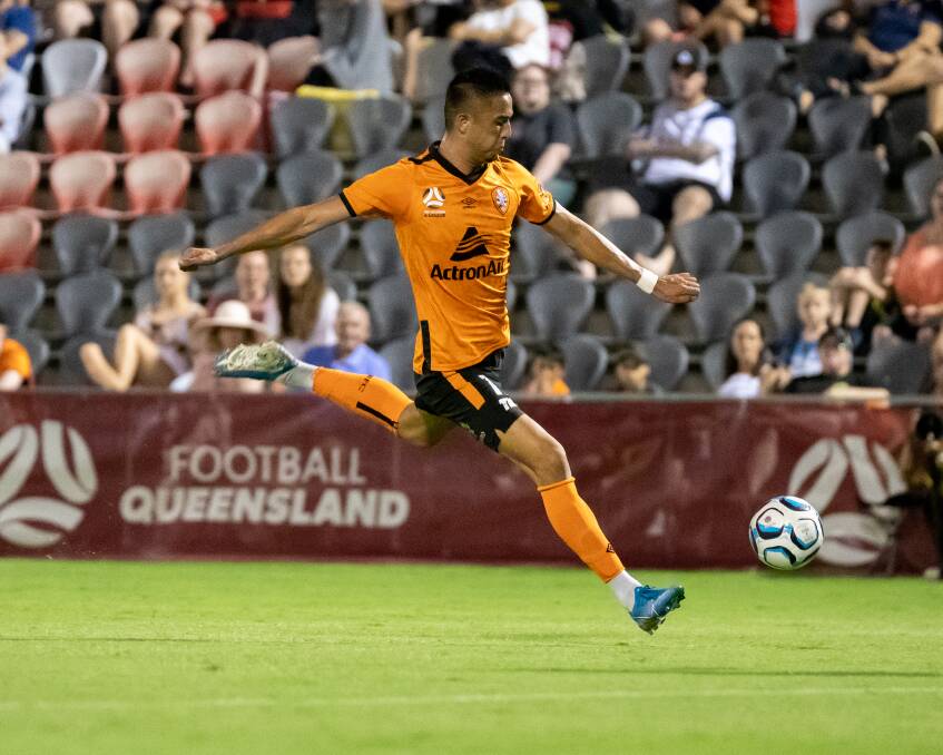 ON TARGET: Joey Champness scored a hat-trick in a 5-2 win over a Queensland NPL All Stars side. Champness will line up against the Jets on Saturday. Picture: Josh Springfield (Brisbane Roar)