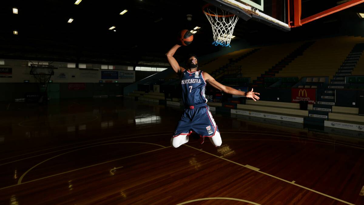 AIR TIME: JaShaun Smith at Broadmeadow basketball stadium on Tuesday. Picture: Jonathan Carroll 