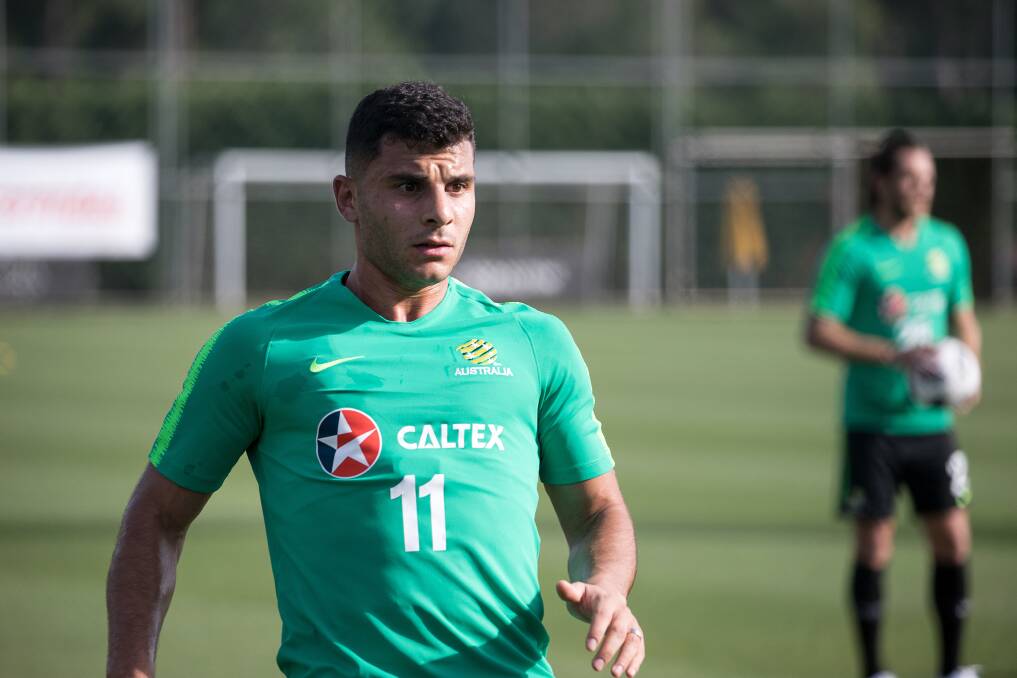 IN THE ZONE: Andrew Nabbout goes through his paces in camp with the Socceroos in Turkey.   