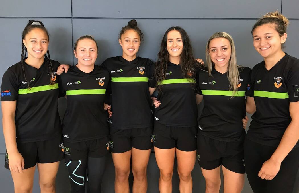 SIX OF THE BEST: Hunter players Leilani Nathan, Britney Duff, Nicole Nathan, May Stewart, Anika Butler and Emma Bradford are in the University of New England squad to contest the AON Sevens series in Adelaide this weekend.