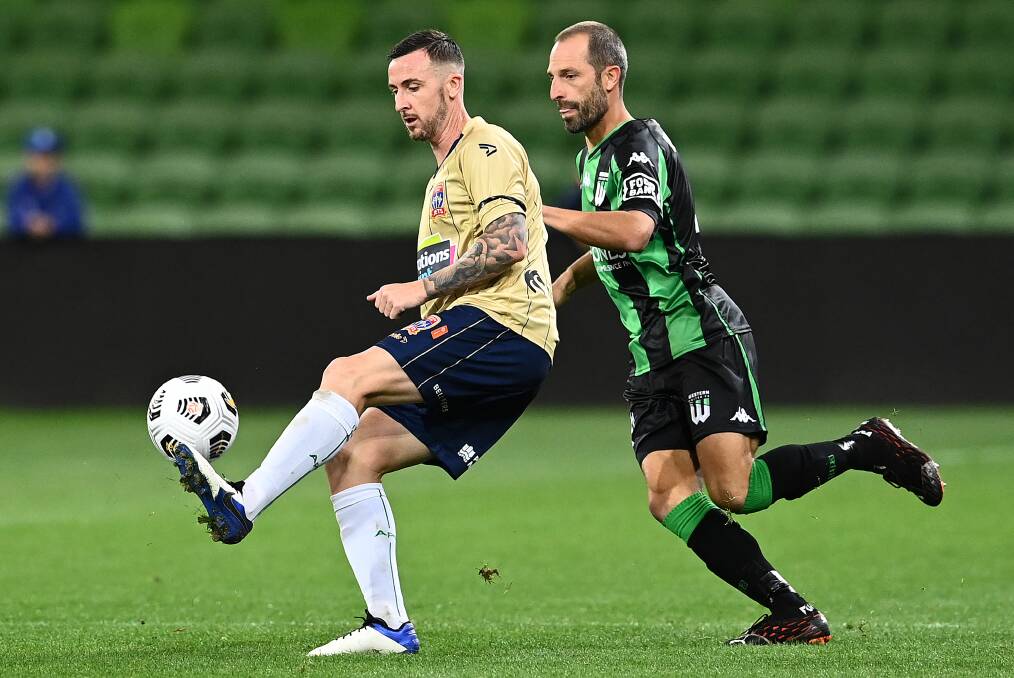 SUSPENDED: Jets striker Roy O'Donovan received his fifth yellow card of the season in the 2-0 loss to Western United and will miss the clash against Melbourne City on Thursday night. Picture: Getty Images 
