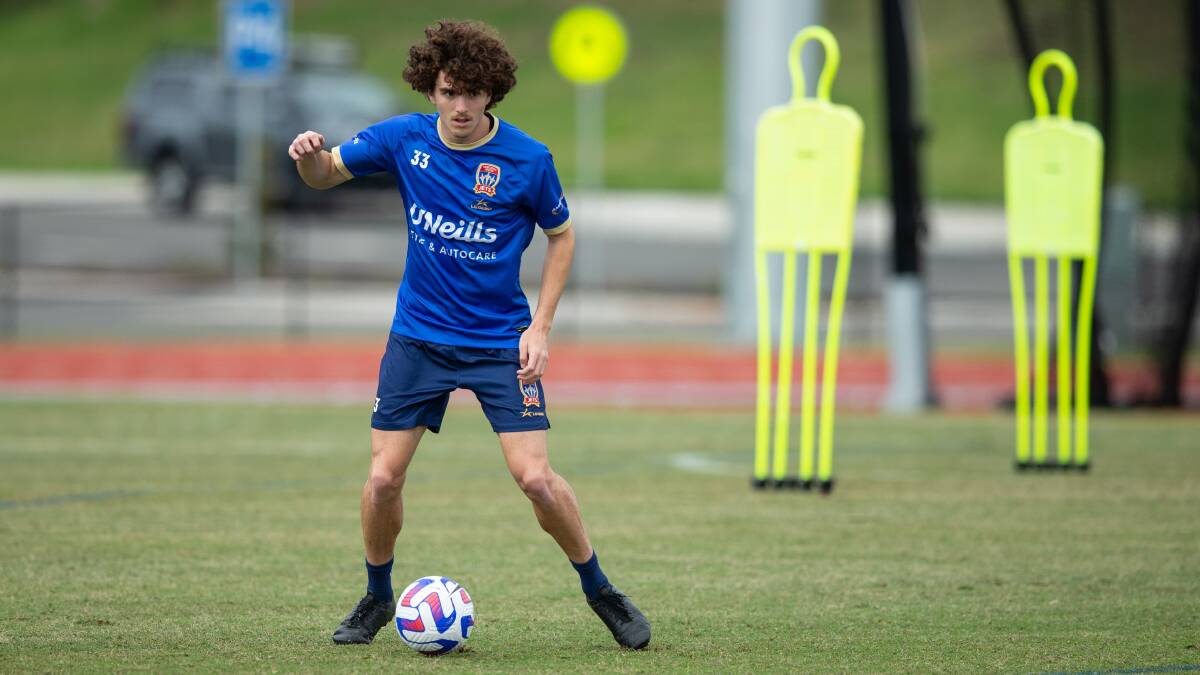 Mark Natta at Jets training. The teenage defender hopes coach Arthur Papas retains the XI selected to start in the washed out game against the Mariners. Picture by Max Mason-Hubers
