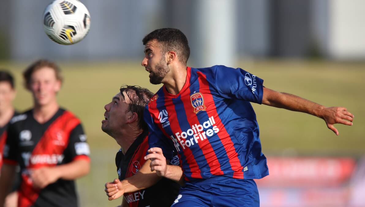 IMPRESSIVE: Ramy Najjarine scored a first-half double for the Jets in a 5-0 win over Edgeworth at Jack McLaughlan Oval on Saturday. Picture: Sproule Sports Focus
