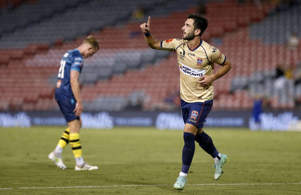 GOLDEN CAMPAIGN: Striker Beqa Mikeltadze capped his maiden season in the A-League by dominating the Jets' men's awards. Picture: Getty Images