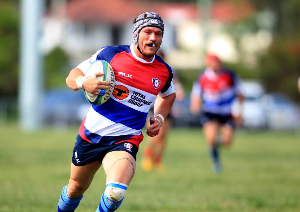 TOUGH START: Wildfires winger Billy Coffey runs away from the defence. The Wildfires have been drawn to play Randwick in their return to the Shute Shield. Picture: Brock Perks. 