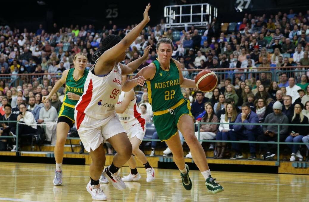 STRONG: Opals forward Sara Blicavs drives to the basket in the 69-67 loss to Japan at a packed Newcastle Entertainment Centre on Tuesday night. Picture: Jonathan Carroll