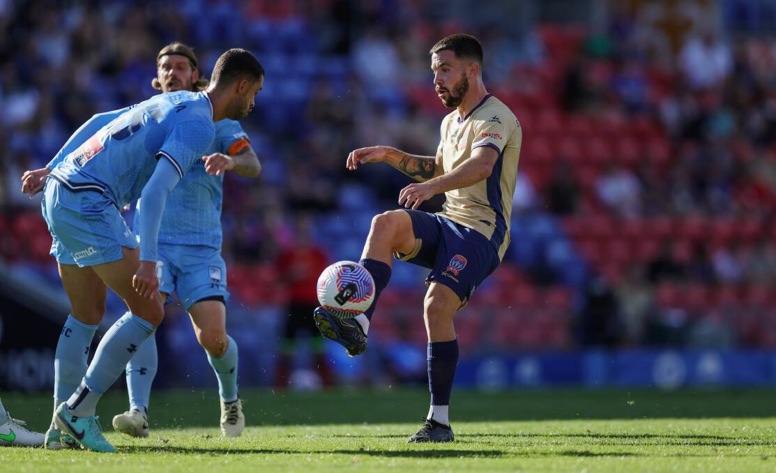 Newcastle Jets striker Apostolos Stamatelopoulos had the ball on a string in the win over Sydney FC. Picture by Marina Neil