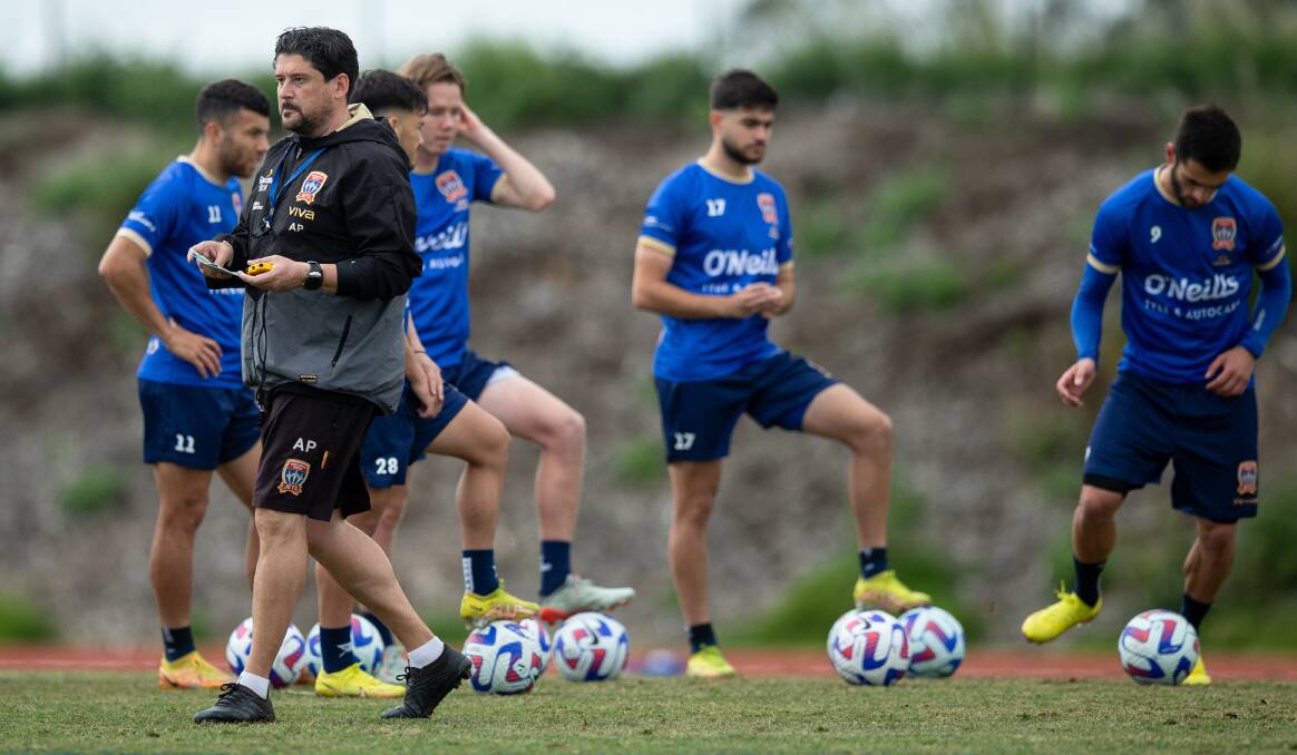 Arthur Papas at Newcastle Jets training earlier this season. Papas has parted ways with the club and is likely to take up a position in Asia. Picture by Marina Neil 