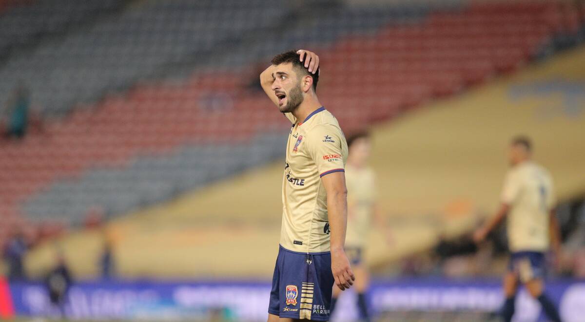 Jets striker Beka Mikeltadze picked up his fifth yellow card of the season in the 2-all draw with Perth and is suspended for the road trip to Melbourne City. Picture by Max Mason-Hubers
