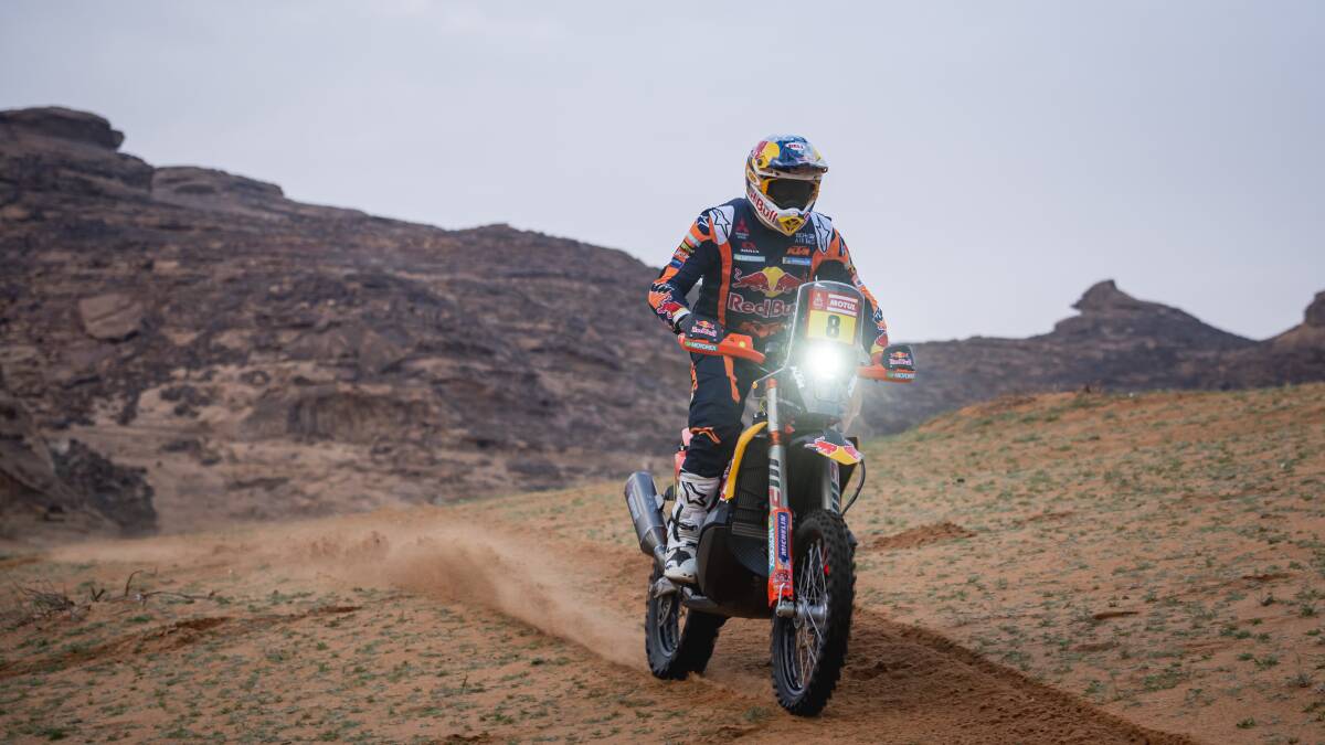 Toby Price took a cautious approach in treacherous conditions to finish sixth in the third stage of the Dakar Rally. Picture by Marcelo Maragni, Red Bull Content Pool