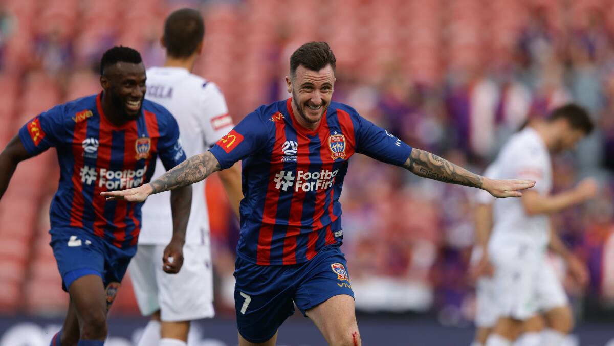 ON TARGET: In-form Jets striker Roy O'Donovan hopes to notch his 50th A-League goal against Wellington on Thursday. Picture: Jonathan Carroll