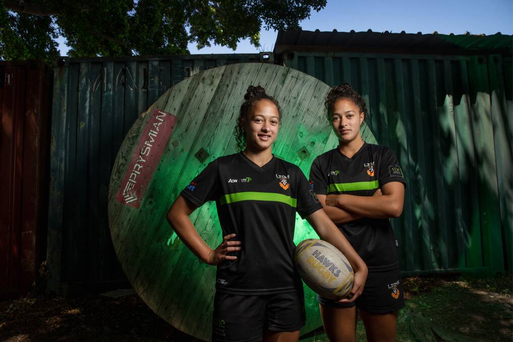 SISTER ACT: Twins Leilani and Nicole Nathan have been selected in the NSW Waratahs Super W train-on squad. Picture: Marina Neil