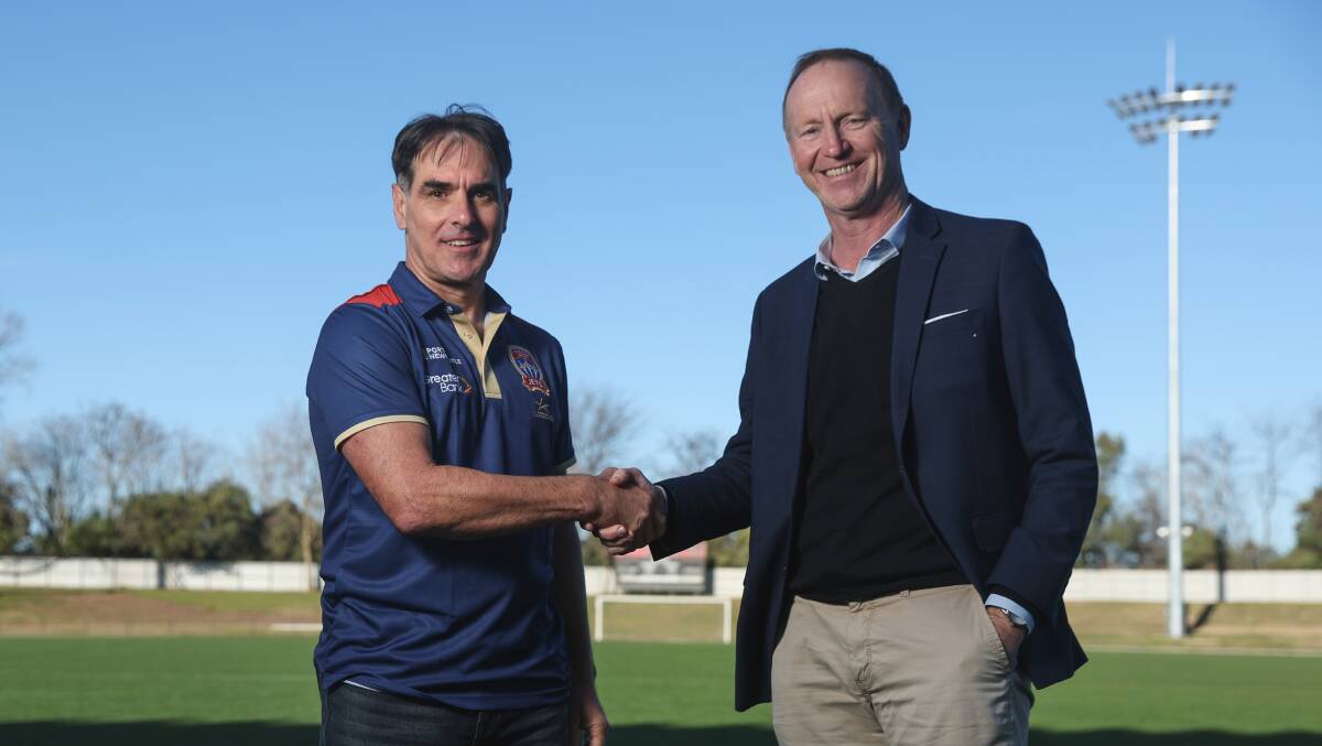 Newcastle jets coach Rob Stanton and executive chairman Shane Mattiske. Picture by Marina Neil