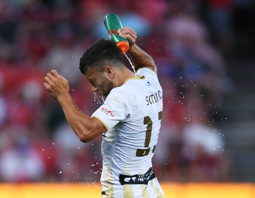Jaushua Sotirio cools down after scoring the winner against Adelaide. Picture Getty Images