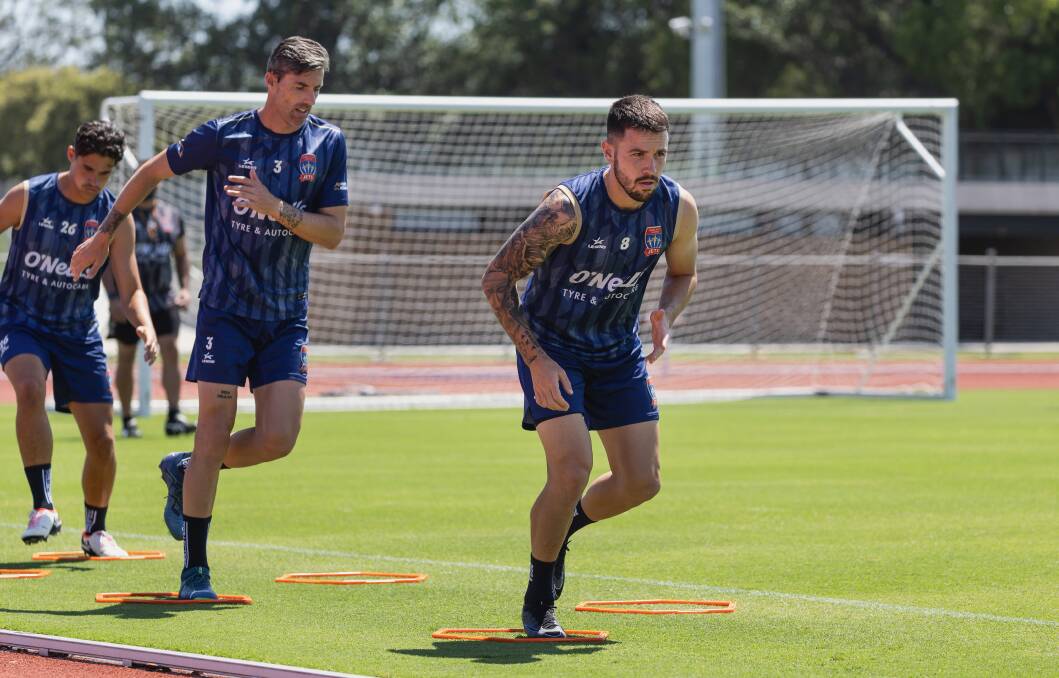 Newcastle Jets striker Apostolos Stamatelopoulos is knocking on the door for Socceroos selection. Picture by Marina Neil