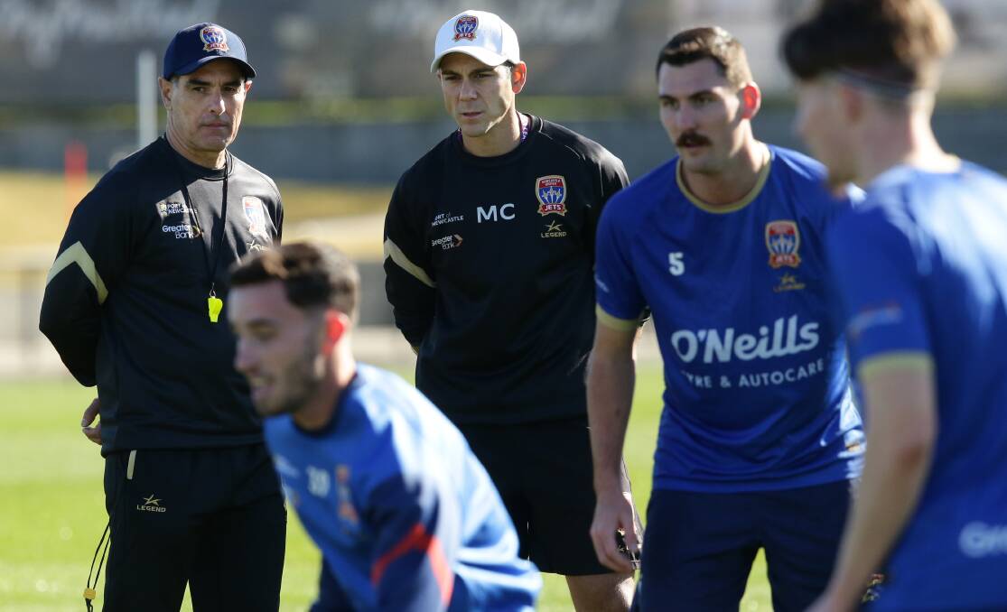 New coach Rob Stanton (left) oversees his first training session at Maitland Sportsground on Tuesday. Picture by Simone De Peak