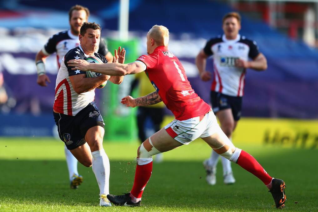 FRESH LEGS: Macquarie Scorpions recruit Taylor Welch playing for the USA against Wales at the 2013 Rugby League World Cup. Picture: (Getty Images)