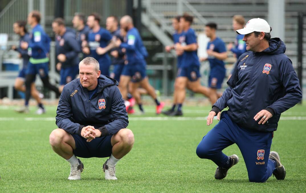 AT THE CONTROLS: Coaches Daniel McBreen and Craig Deans at Jets training this week. Picture: Simone De Peak