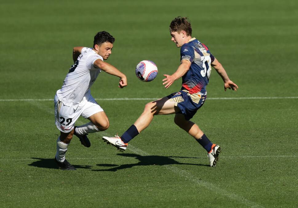 Newcastle Jets striker Lachy Bayliss playing against Western Sydney during the pre-season. Picture by Jonathan Carroll