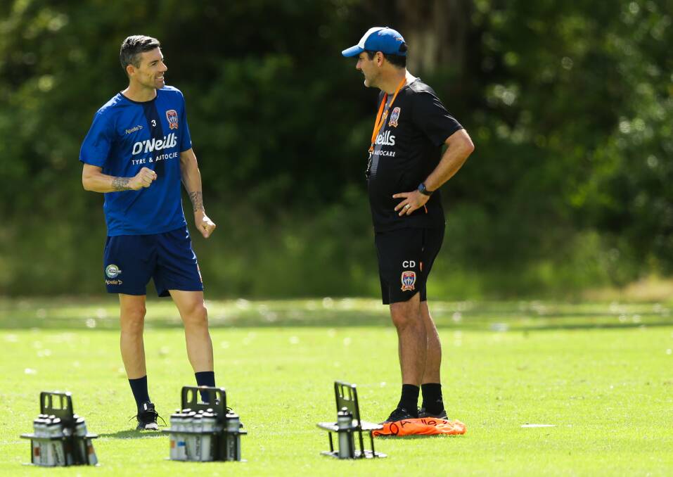 LOOKING AHEAD: Jason Hoffman and Craig Deans at Jets training on Tuesday. Picture: Jonathan Carroll