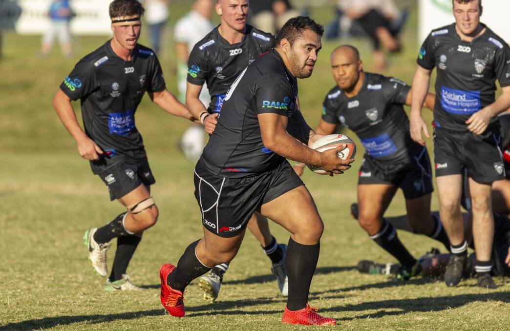 ON THE CHARGE: Prop Turi Uini returns from a six-week stint with the Samoan national team set up when Maitland take on Nelson Bay in a crucial match at Marcellin Park on Saturday. Picture: Stewart Hazell