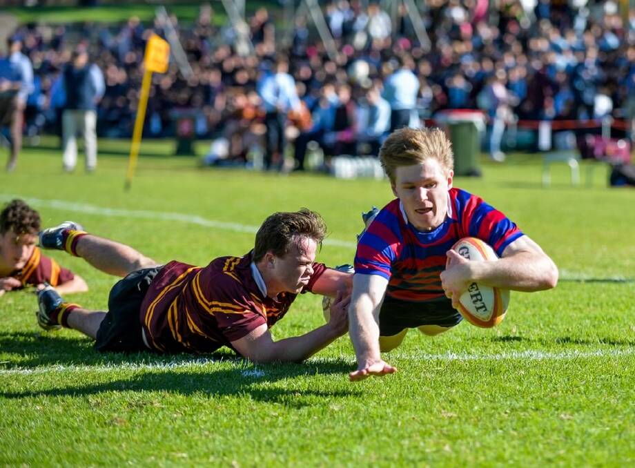 Max McGavern dives in for a try playing for St Joseph's College. McGavern will play for the Canada under-18s in a tournament in Amsterdam next month. Picture Supplied