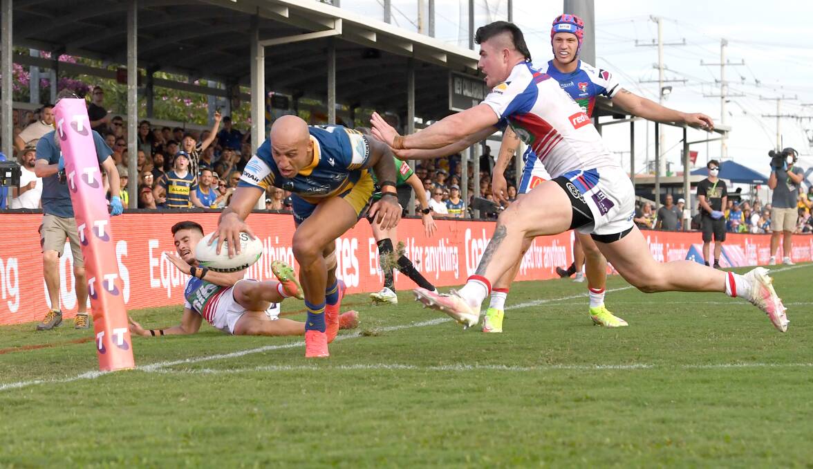 TWO GOOD: Blake Ferguson scored two tries for the Eels in yesterday's win over the Knights. Picture: AAP