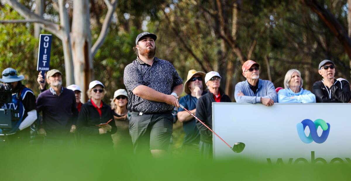 Corey Lamb watches his shot off the tee during the final round of the Webex Players Series South Australia at Willunga on Sunday. Picture Golf Australia