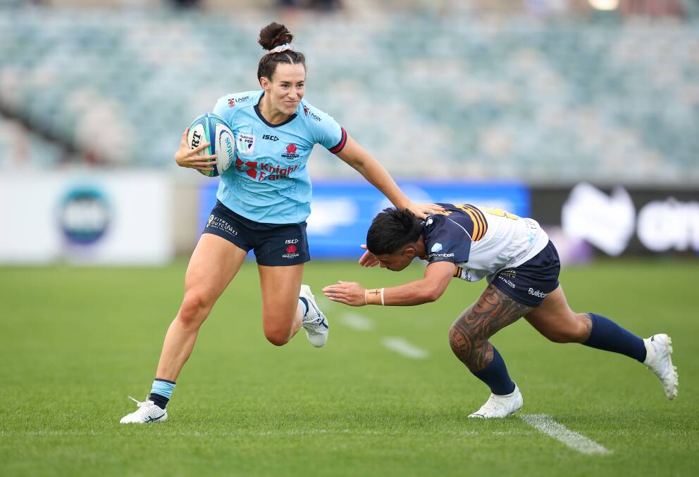 Maya Stewart playing for NSW against ACT in the Super W last season. The Nelson Bay flyer has been named on the wing for the Wallaroos clash against Wales on Friday. Picture by Sitthixay Ditthavong