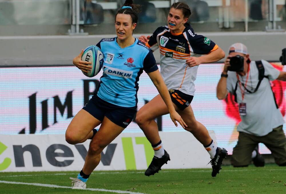 EXCITED: Maya Stewart crosses for a try against the ACT Brumbies. The winger could spearhead a Hunter side competing in the Sydney competition this season. Picture: NSW Rugby