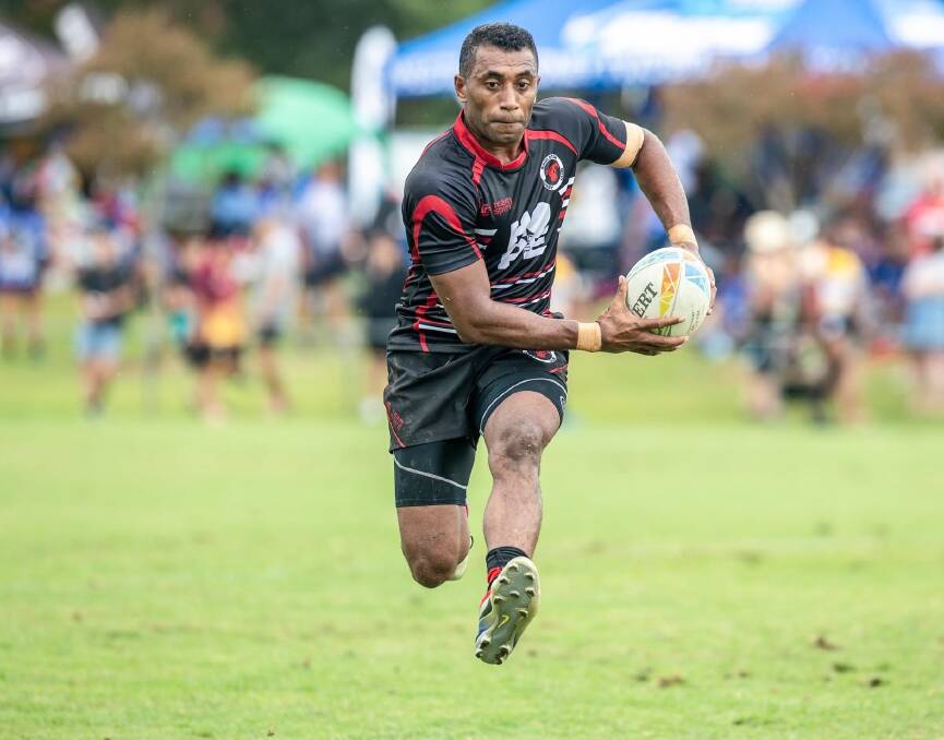 FIJIAN FLYER: Sili Are Jnr crossed for two tries in Singleton's 27-14 win over Hamilton in the country division final at the Mick 'Whale' Curry Memorial Sevens. Picture: Stewart Hazell