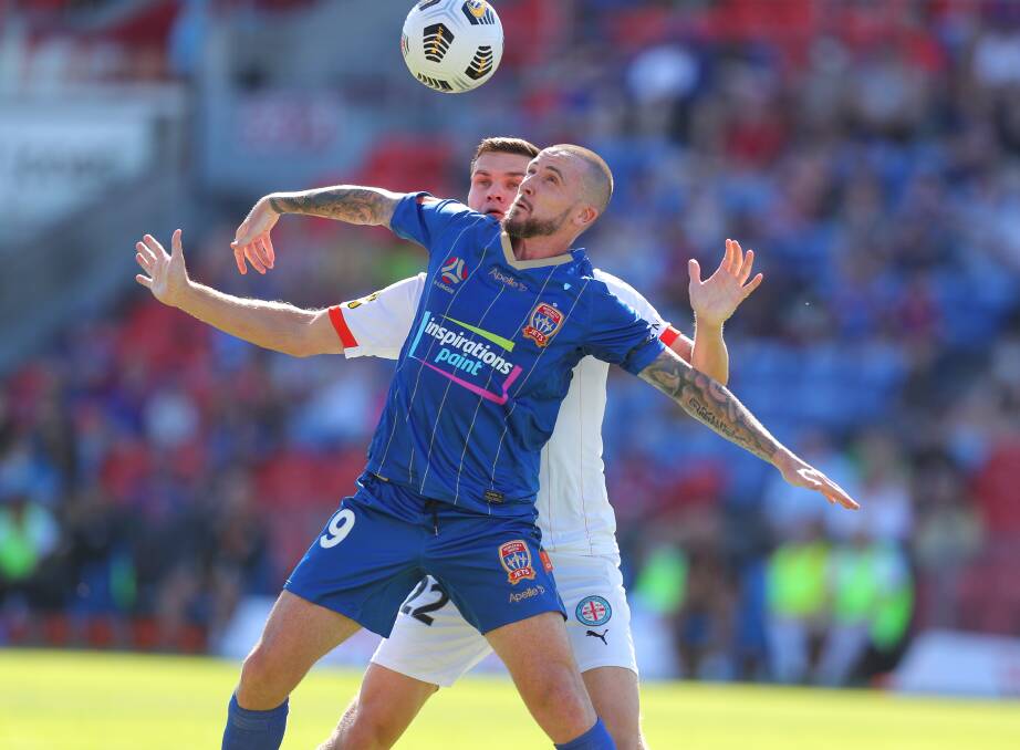 HUNGRY: Jets striker Roy O'Donovan broke an eight-game goal drought with a well taken volley in the 2-1 loss to Perth. Picture: Max Mason-Hubers