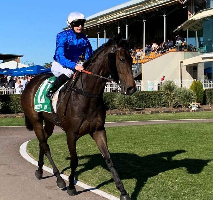 SWEET VICTORY: Jockey Alysha Collett returns a winner aboard Godolphin filly Honeycreeper at Newcastle on Saturday. Picture: Newcastle Racecourse