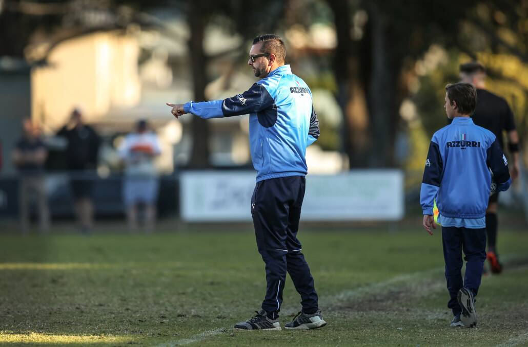 David Tanchevski on the sidelines on Sunday at Lisle Carr Oval during the goalless draw with Lambton Jaffas. Picture: Marina Neil
