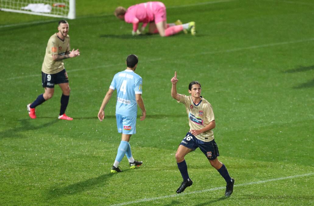 MAGIC: Archie Goodwin celebrates his special strike on Thursday night against Melbourne City at Netstrata Jubilee Stadium. Picture: Getty Images