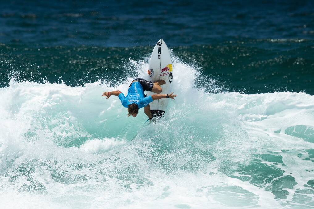 Morgan Cibilic gets vertical during his round of 16 heat at the Saquarema Pro in Brazil. Picture by Daniel Smorigo/World Surf League