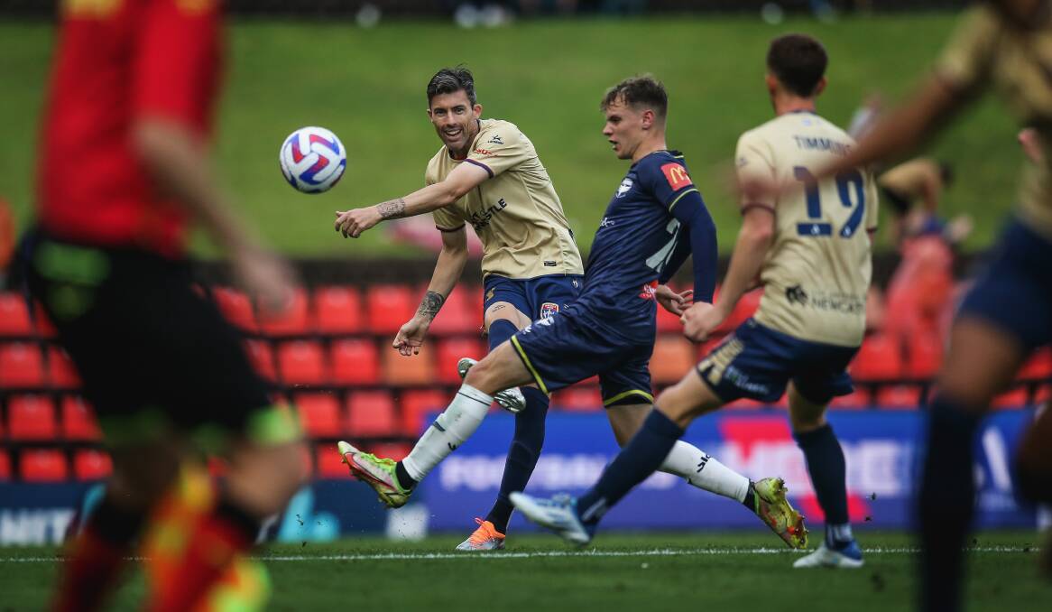 Jets stalwart Jason Hoffman in action for Newcastle this season in the win over Wellington Phoenix at McDonald Jones Stadium. Picture by Marina Neil