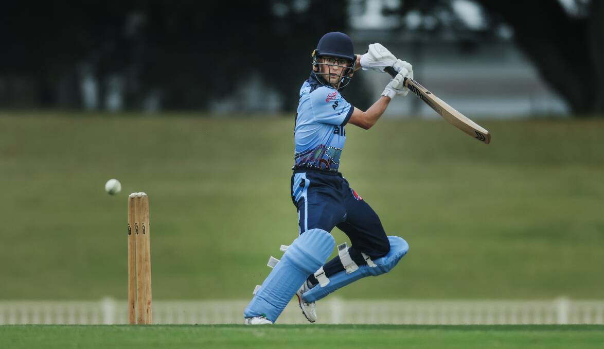 Harrison Allomes cuts on his way to an unbeaten 76 for City on Sunday. Picture by Marina Neil
