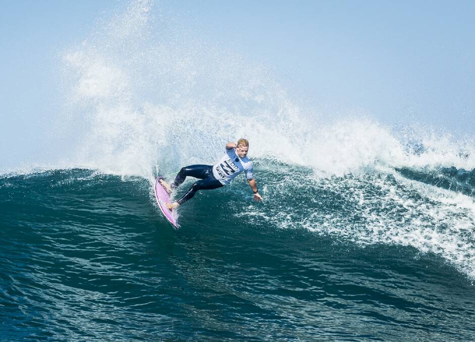 RETURNING FIRE: Merewether's Jackson Baker in a previous campaign at the Ericeira Pro in Portugal. Picture: WSL
