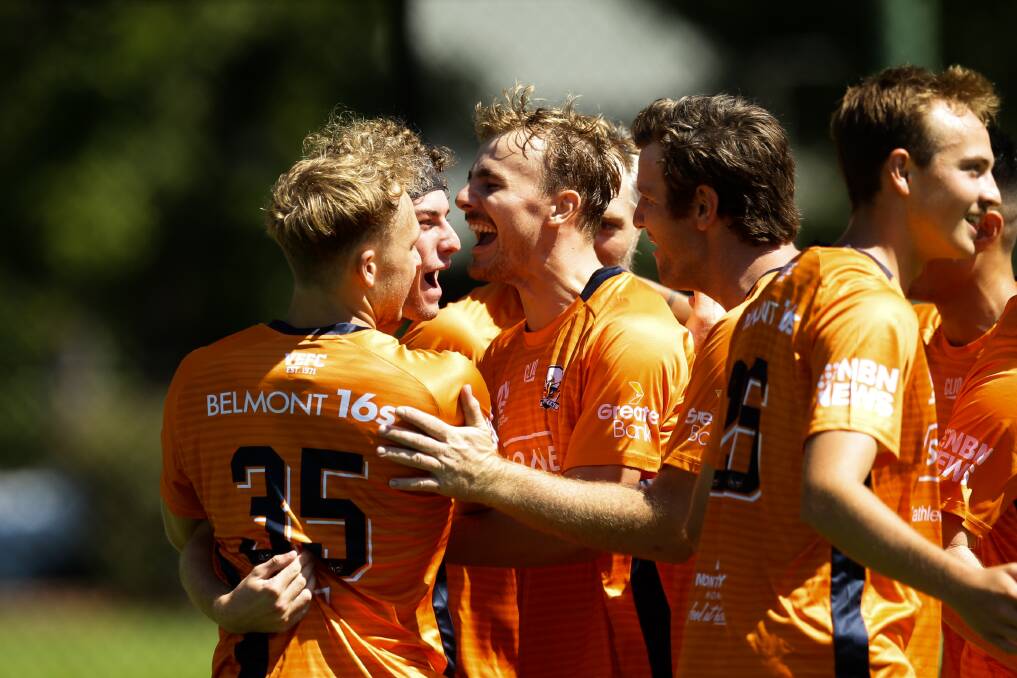 Valentine celebrate a goal in round one this year.