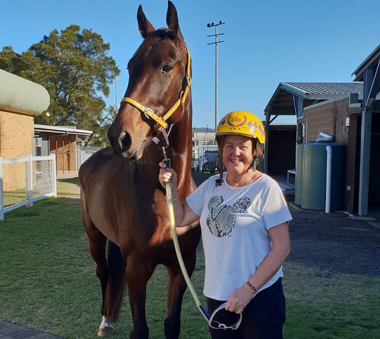 Lisa McDonald and Master Catch after a final hit-out at Newcastle Paceway on Tuesday. Picture: Newcastle Harness Racing Club