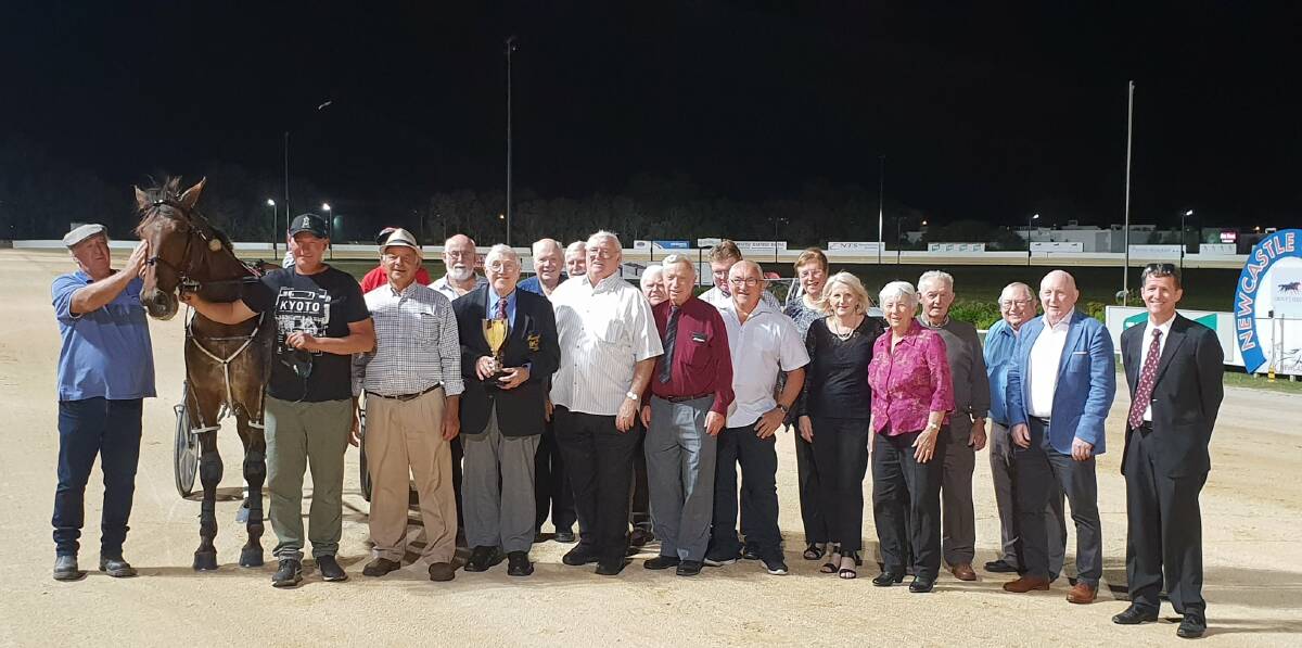 Connections of My Chachingchaching as well as past and present NHRC committee people after the running of the Newcastle Paceway 30th Anniversary Cup.