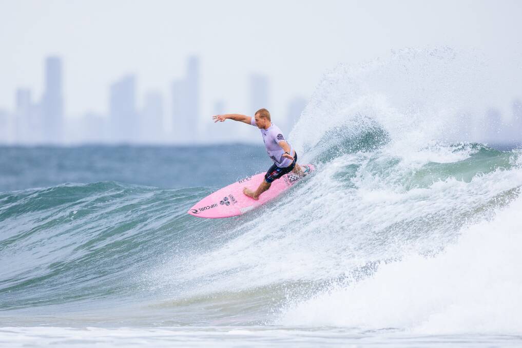 RIDING HIGH: Merewether's Championship Tour rookie Jackson Baker in action during his round of 24 heat win at the Gold Coast Pro on Tuesday. Picture: World Surf League