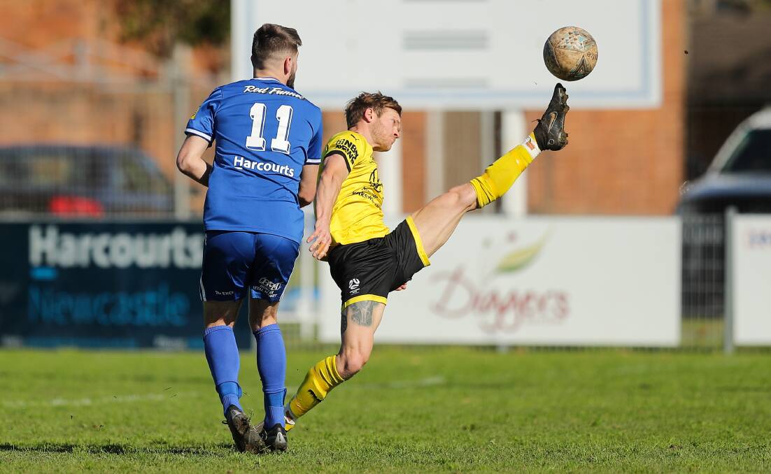 Lambton Jaffas' Luke Remington against Newcastle Olympic in the 1-1 draw at Darling Street Oval last month. Picture by Max Mason-Hubers