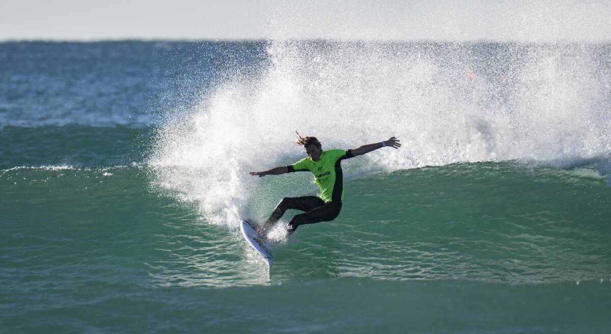 FLYING START: Mike Clayton-Brown is into round three of the ISA world junior championships at Huntington Beach. Picture: Ethan Smith/Surfing NSW 