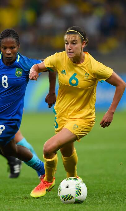 HOPEFUL: Matildas and Newcastle star Chloe Logarzo playing for Australia against Brazil in the Rio Olympics quarter-finals. Picture: Getty Images