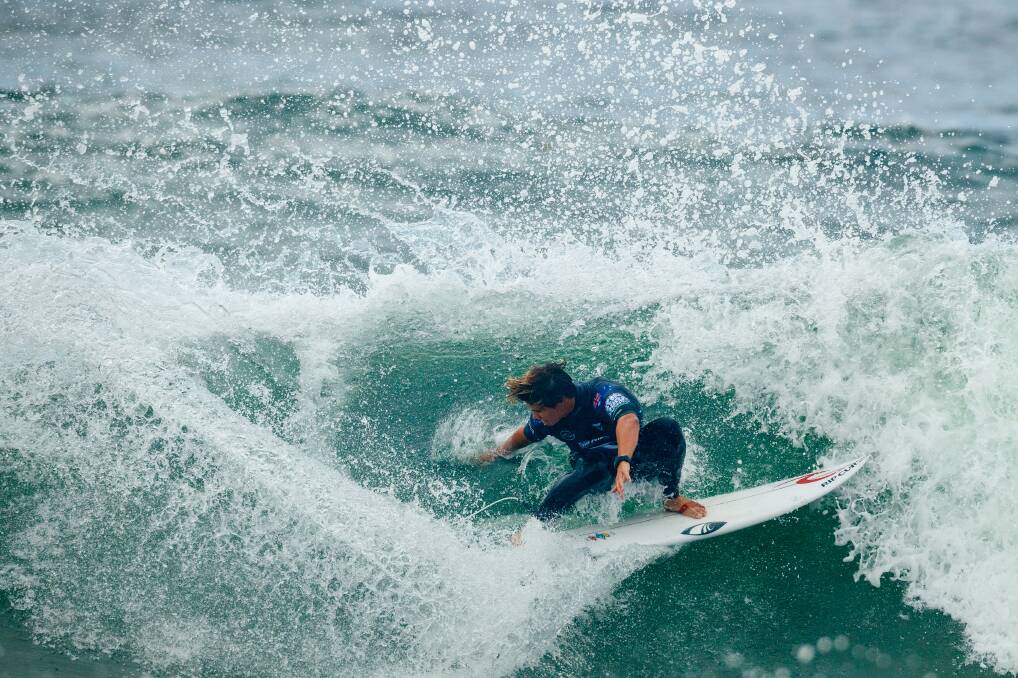 Morgan Cibilic ripping at the Newcastle Cup in 2021, where he beat John John Florence at Merewether. He will face him again this week at Bells Beach. Picture by Max Mason-Hubers