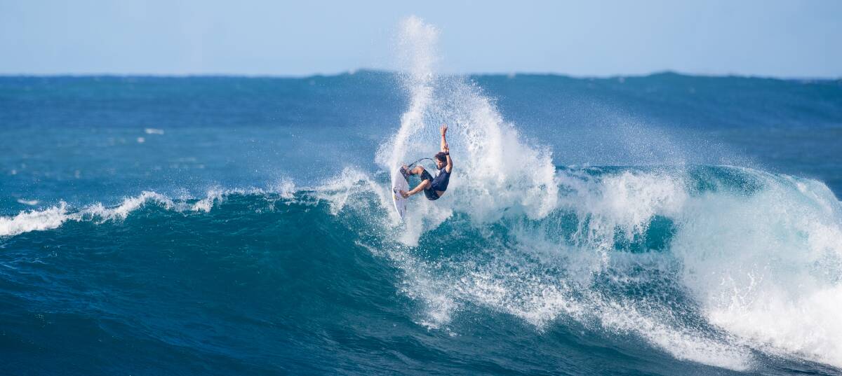 Merewether Surfboard Club's Morgan Cibilic in action at the Haleiwa Challenger, where he exited in the quarter-finals on Saturday (AEDT). Picture by Tony Heff/World Surf League
